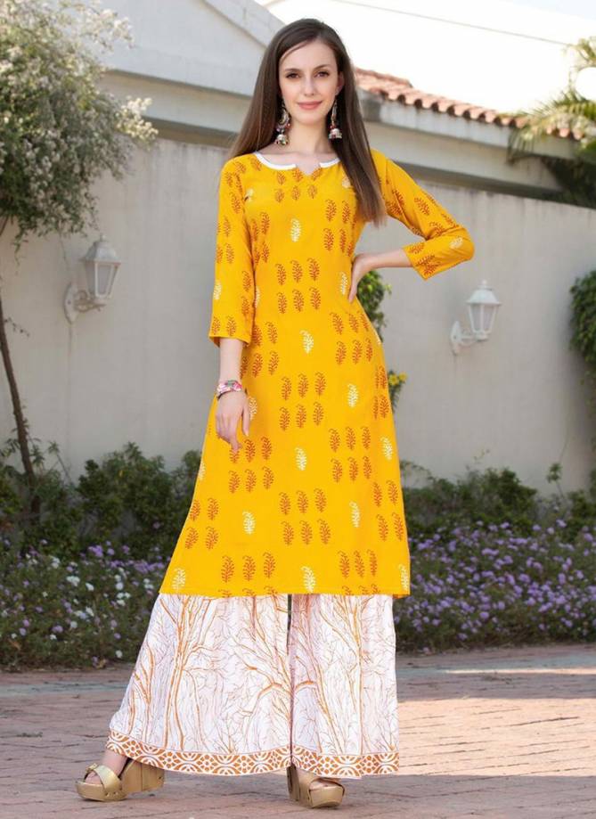 FVD Fashion valley dress present Latest Fancy Designer Fancy Ethnic Wear Rayon Printed Kurti With Sharara Collection